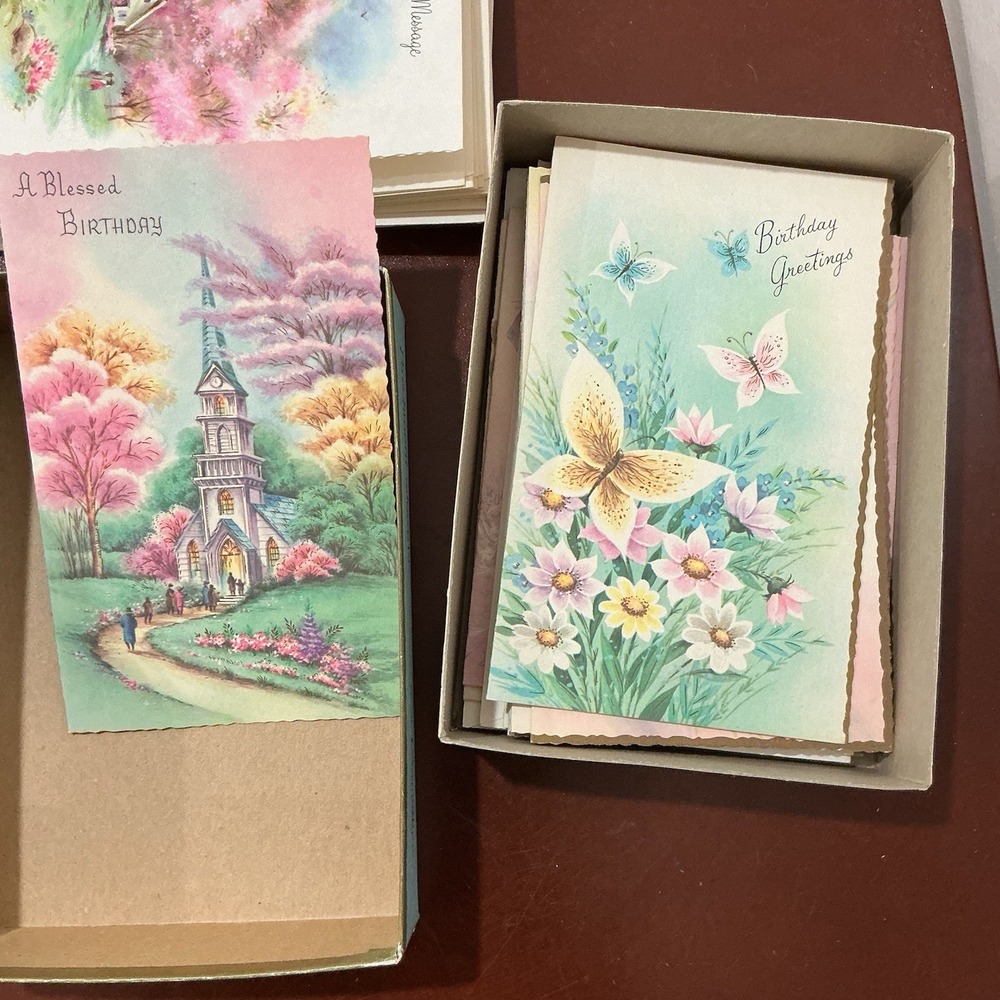1960s Era Vintage MCM Boxed Greeting Cards 26 USA Birthday Get Well